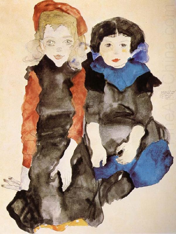 Two Little Girls, Egon Schiele